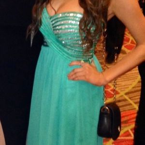 Floor length turquoise dress